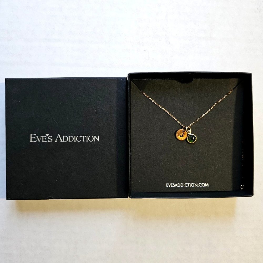 Hand Stamped Gold Mini Initial Custom Birthstone Necklace